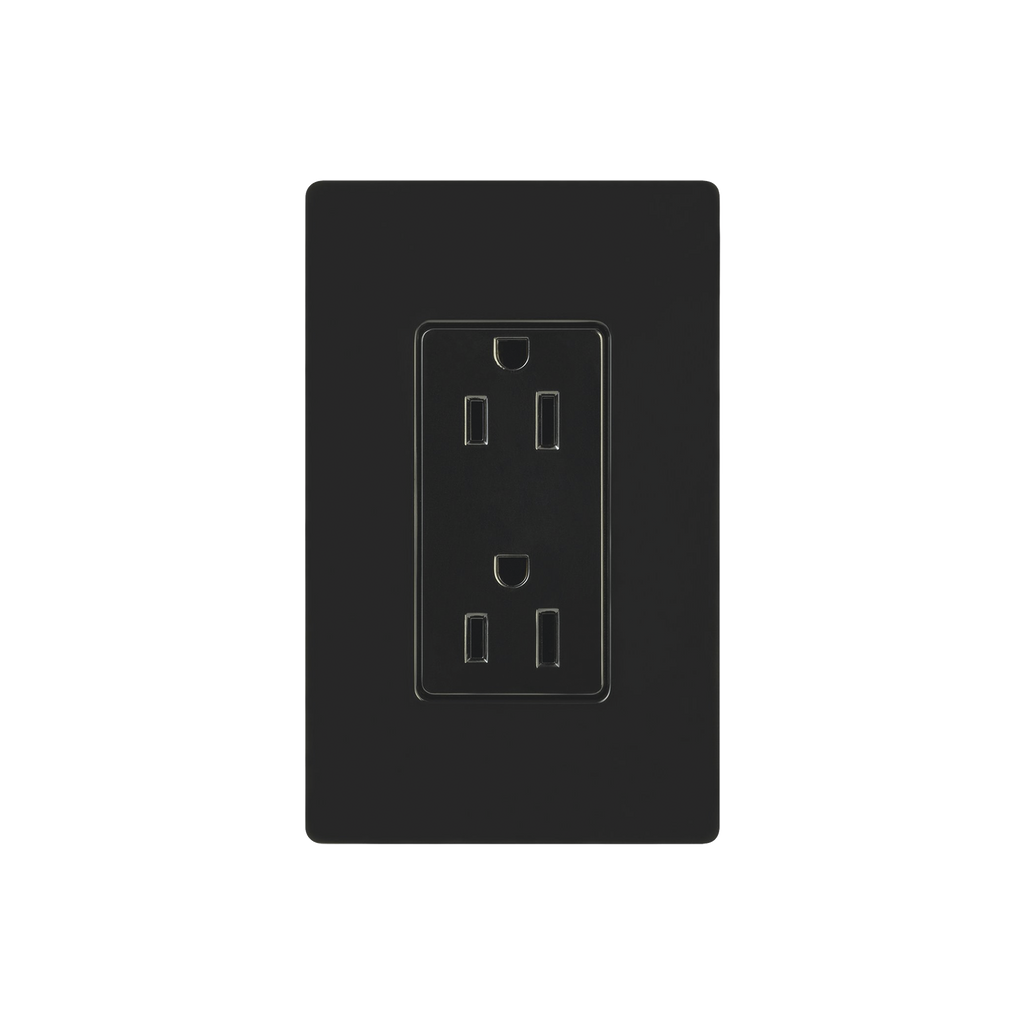 Tomacorriente, receptaculo convencional 120V, 15A, color negro.