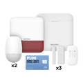 (AX PRO) KIT de Alarma AX PRO con GSM (3G/4G), Wi-Fi y Ethernet / Incluye: 1 Hub  con batería de respaldo / 2 Sensores PIR / 3 Contactos Magnéticos Slim / 1 Control Remoto / 1 Sirena Roja Inalambrica Exterior