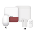 (AX PRO) KIT de Alarma AX PRO / Incluye: 1 Hub con batería de respaldo / 2 Sensores PIR / 3 Contactos Magnéticos mini / 1 Control Remoto / 1 Sirena Inalambrica Exterior color rojo  / WiFi / Compatible con Hik-Connect P2P