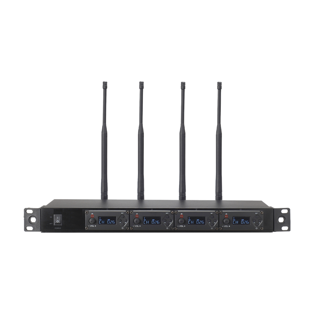 Receptor UHF para 4 micrófonos inalámbricos / Pantalla LCD de cristal liquido