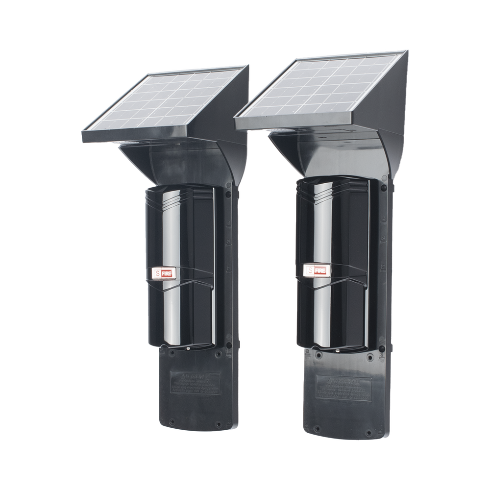 Detector fotoelectrico con celda solar ; DE 2 RAYOS; alcance exterior 60 m / interior 120 m, 4 frecuencias / Para ambientes donde no hay electricidad