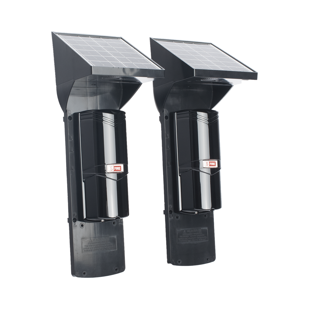 Detector fotoelectrico con celda solar ; DE 2 RAYOS; alcance exterior 60 m / interior 120 m, 4 frecuencias / Para ambientes donde no hay electricidad