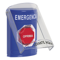 Botón Multipropósito, Color Azul, De Superficie, Con Tapa De Policarbonato, Sin Bocina Prealarma, Para Interior, Girar Para Restablecer, Texto De Emergencia, Español