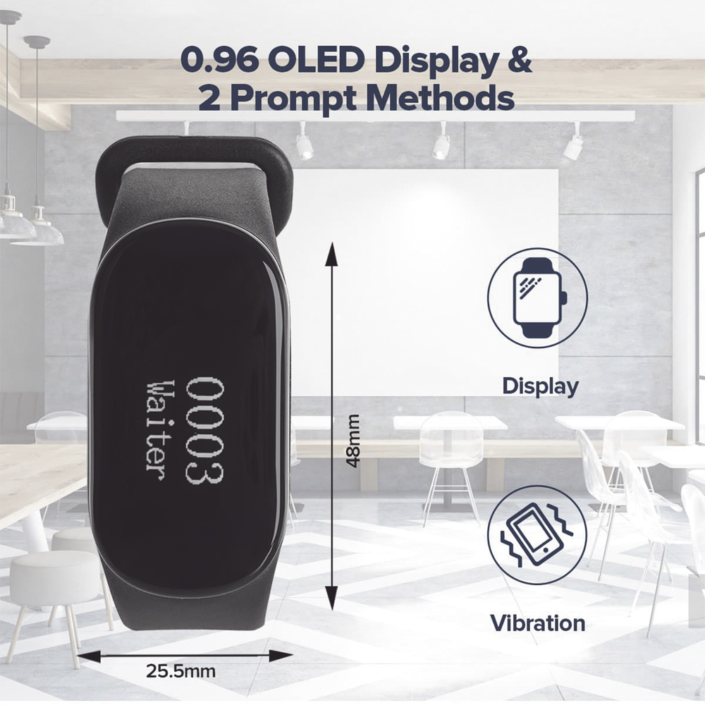 Reloj Buscador TD112 IPX7 / Resistente al Agua / Pantalla OLED / 180mAh / 48 Horas Standby / 80-100m Distancia de Recepción / Compatible con 50 Botones TD009 y T114 / 7 Idiomas / Almacenamiento de 10 Mensajes