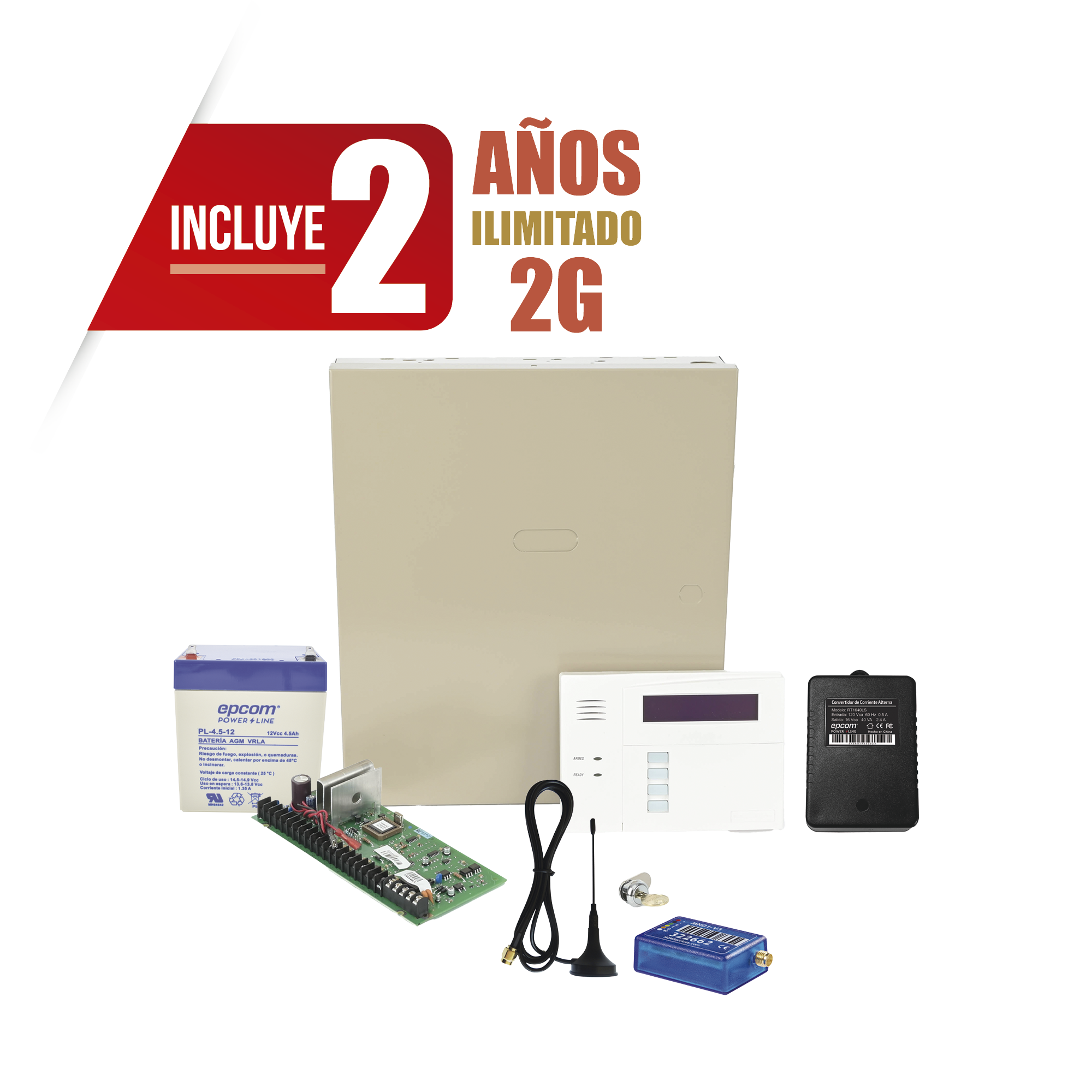(2 Años datos ILIMITADO INCLUIDO)  Kit Vista48LA con comunicador MINI012G, Teclado, Gabinete, Bateria y Transformador