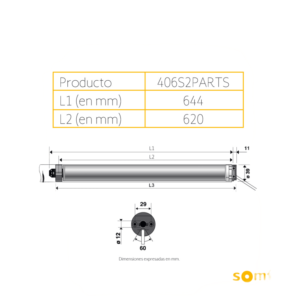 Para persiana, motor tubular mecánico para Persianas integrable con Shelly25 o MINICENTRALIS señal RTS, Persiana de 2.3 ancho y alto 4 mts.