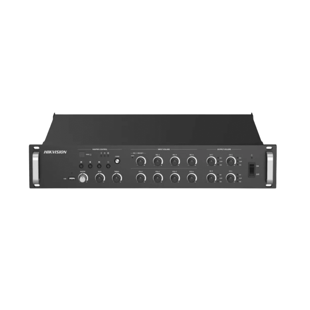 Amplificador de Red |  4 Zonas de 250W | 100V/70v | Calendarización de eventos | Biblioteca de Materiales de Audio | Entrada de Alarma | Hik-Connect /Hikcentral profesional