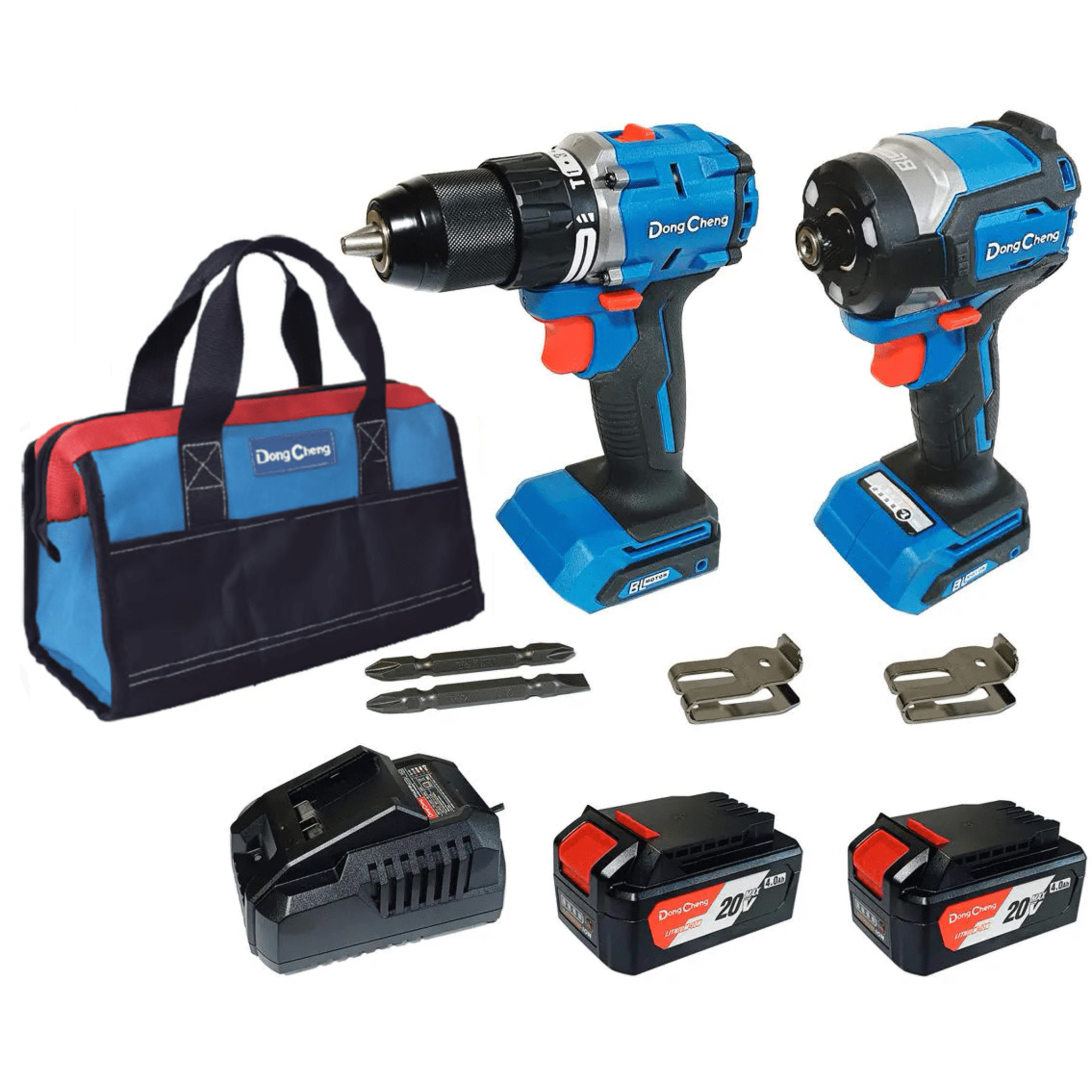 Kit Taladro Percutor y Atornillador de Impacto 20V / Motor Brushless / 2 Bateras 4.0Ah Li-ion / Cargador y Bolsa de Transporte