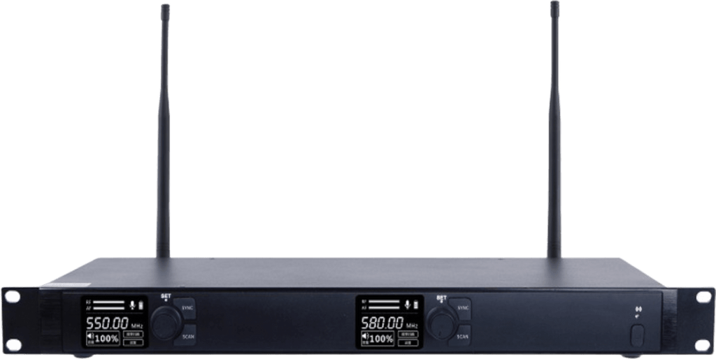 Receptor Inalámbrico Dual Canal Digital U-Band | 4 Bandas de Frecuencia (470-830 MHz) | Transmisión Digital pi/4-DQPSK | Pantalla TFT-LCD 2.2" | Anti-Interferencia con ID Code Pilot | Salidas Balanceadas y Desbalanceadas | Ecualizacion