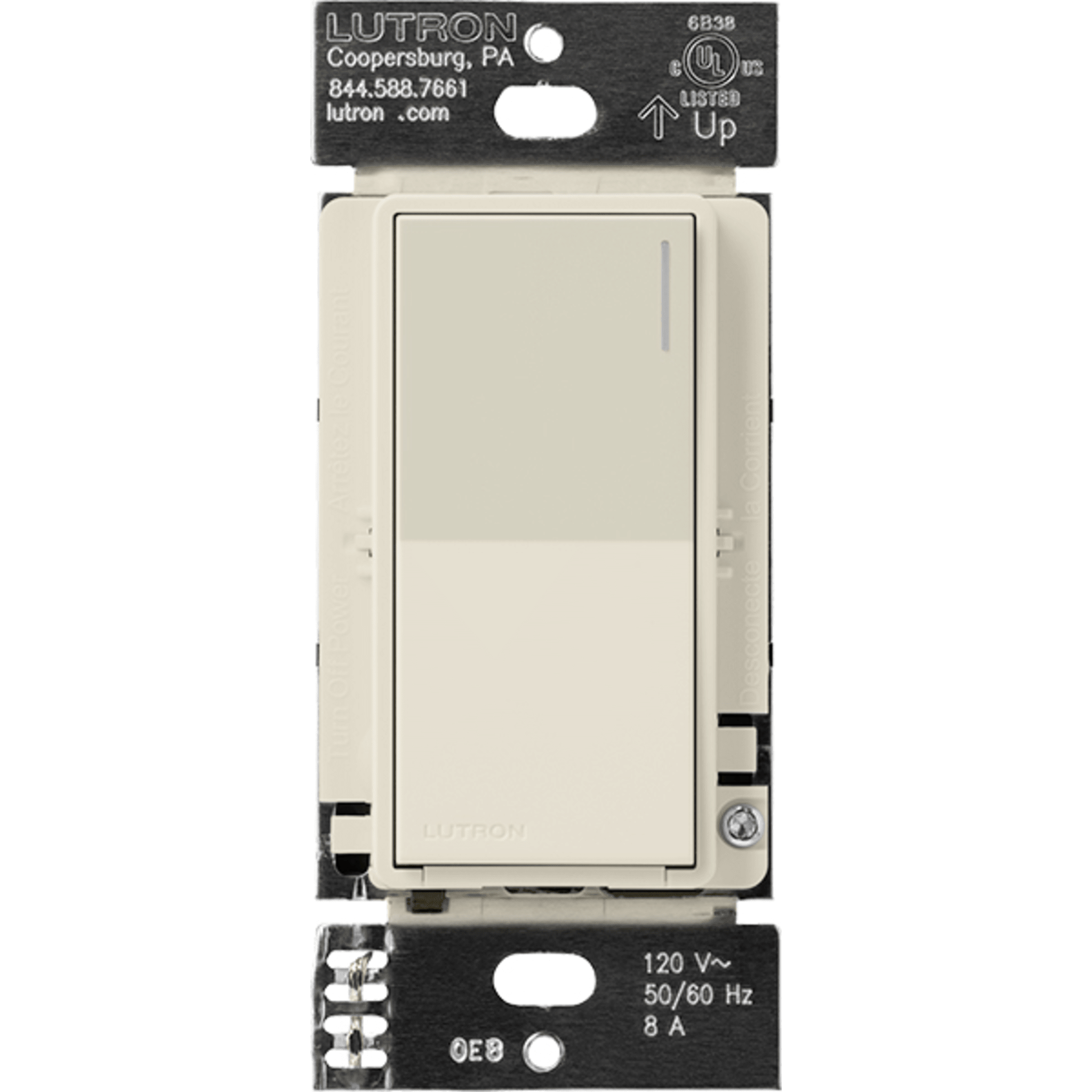 Placa de pared 1 espacio, para atenuador (dimmer), apagador ó control remoto inalámbrico LUTRON.
